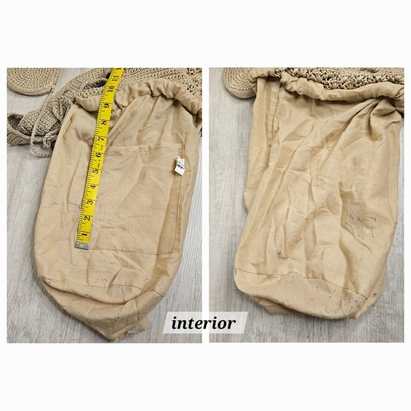 Crochet 100% Rayon Tan Hobo Bag  Drawstring Slouchy Summer Beach Minimalist - Picture 7 of 10